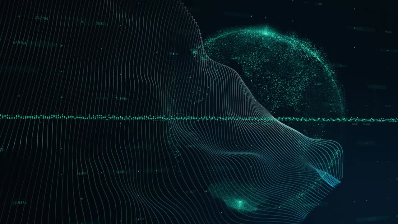 animación del procesamiento de datos sobre un fondo negro