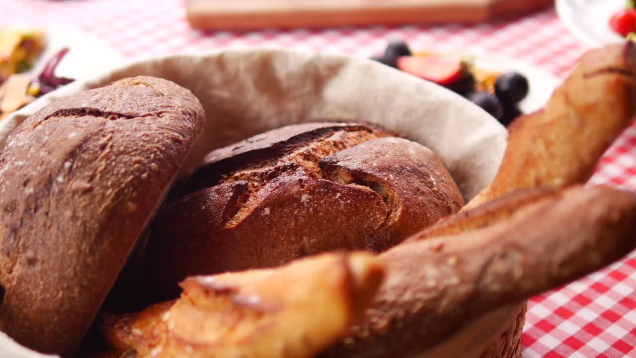Rustic Bread Basket with Breakfast