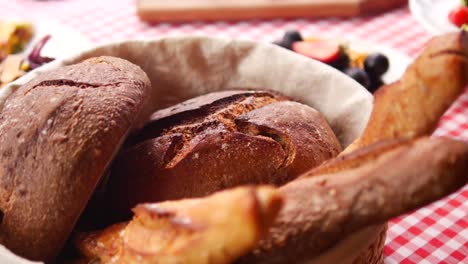 rustic bread basket with breakfast