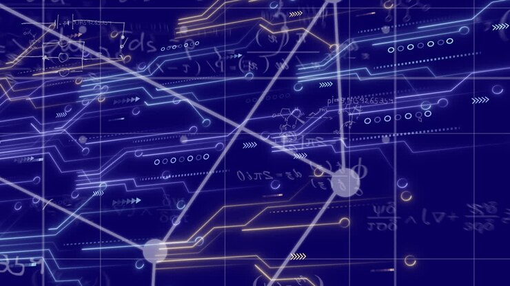 Animazione di elaborazione dati e scheda elettronica