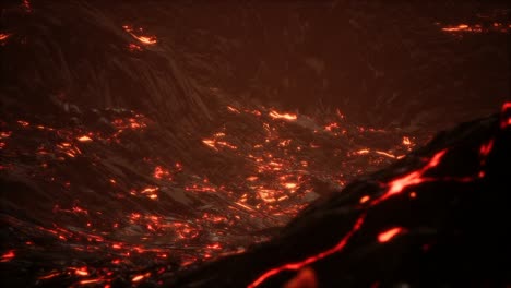 lava fundida roja y vibrante que fluye sobre un campo de lava gris y una tierra rocosa brillante