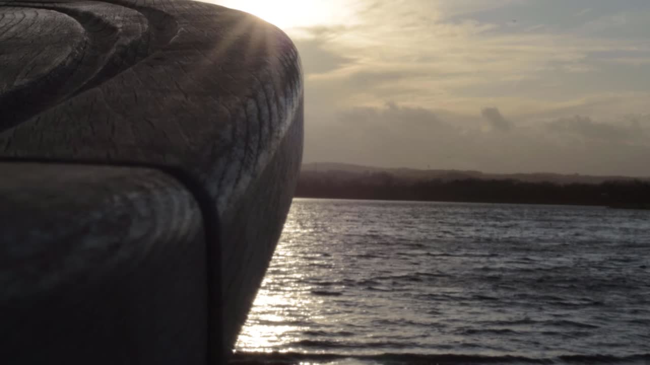 View of lake through pov of wooden boat