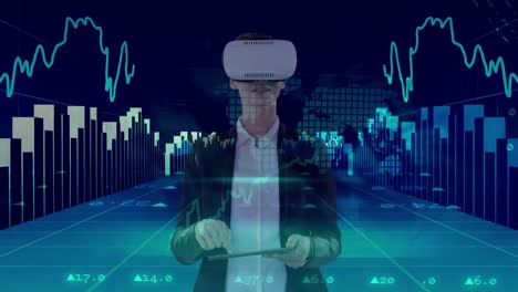 Woman-using-VR-and-holding-tablet-