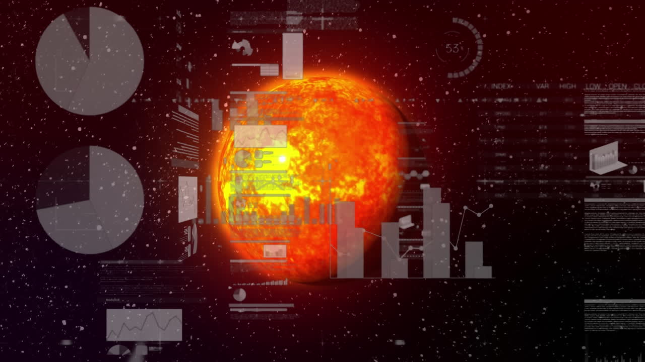 우주에서 반이는 지구와  별에 대한 인포그래픽 인터페이스의 애니메이션