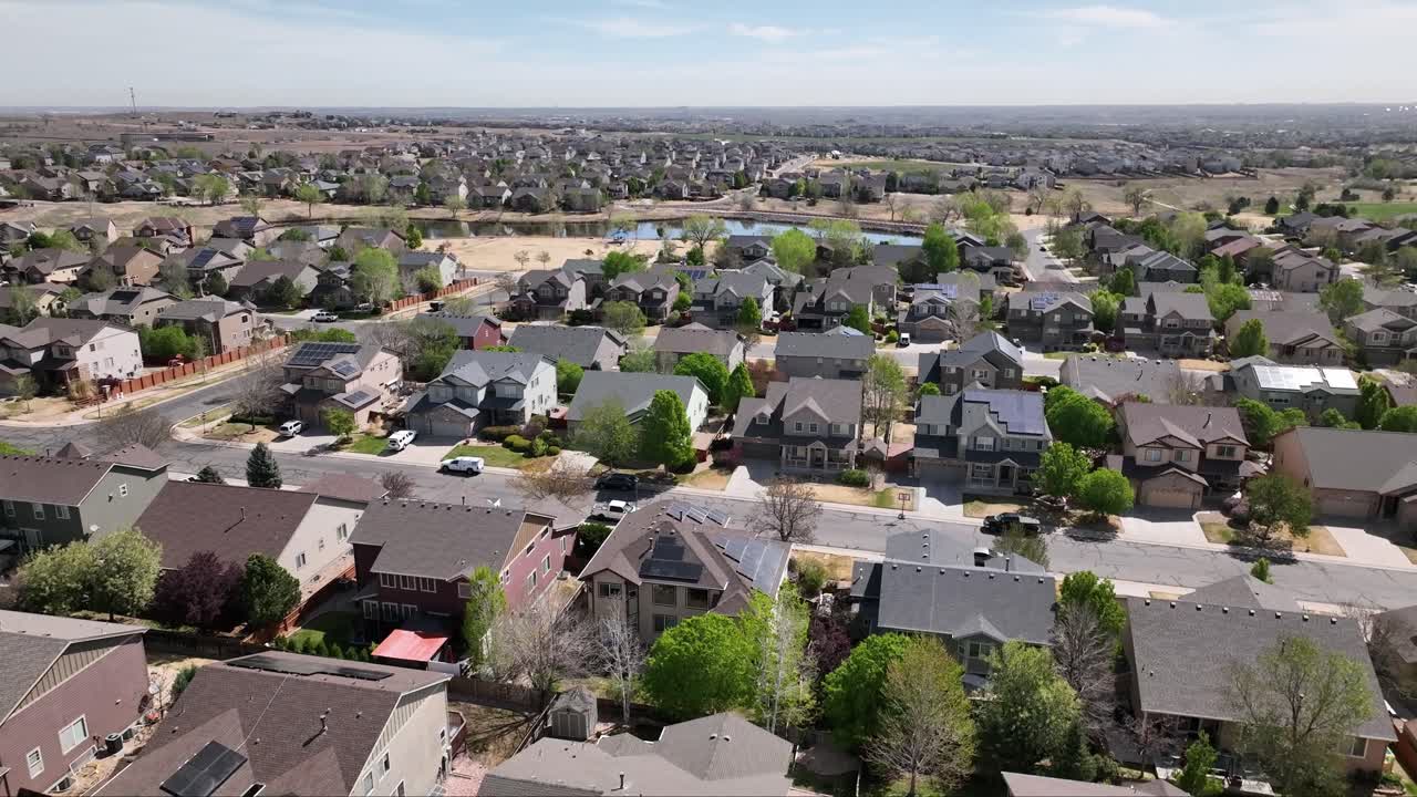 Marshall lake in Thornton Colorado during spring 2026 neighborhood fly over