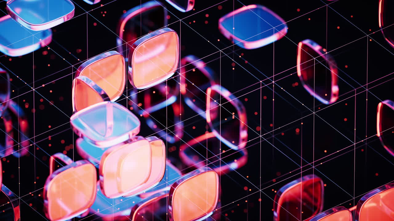 Abstract neon glass geometry cubes, 3d rendering.