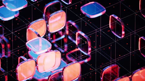abstract neon glass geometry cubes, 3d rendering.