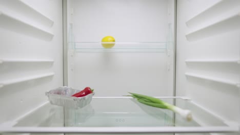 woman looking in refrigerator while talking on phone