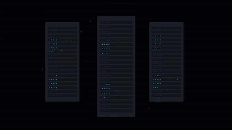 Animated Server Racks with Glowing Data Lights