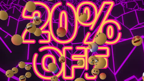 múltiples emojis de cara flotando más del 20 por ciento del texto contra formas geométricas púrpuras en 3d