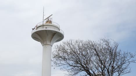 low angle view of locator radar and birds flying in sky