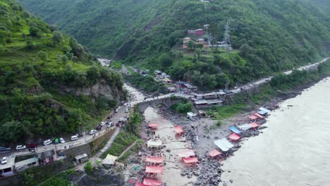 Aerial-view-of-Kohala-Neelum-point,-where-Kashmir-and-Pakistan-borders-meet