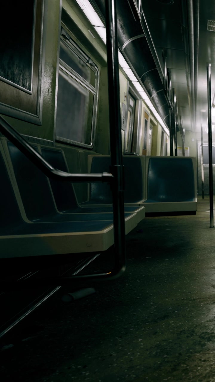 Vagone della metropolitana vuoto attende i passeggeri a tarda ora in un contesto urbano.