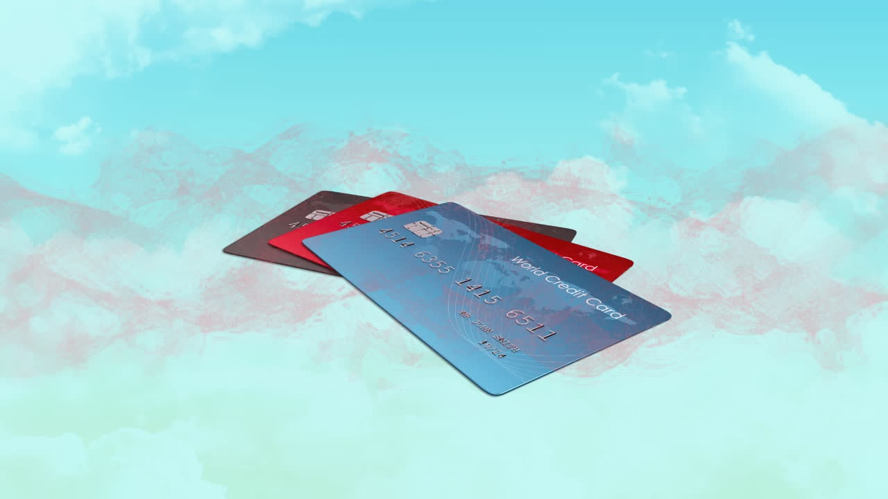 animación de la cadena de adn girando sobre las tarjetas de crédito