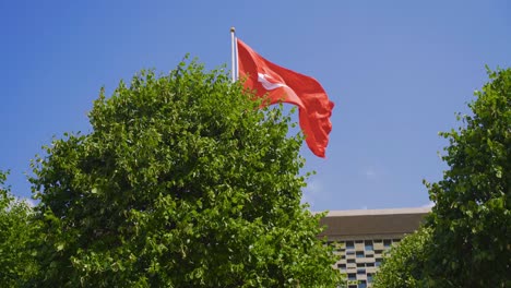 Türkische-Flagge-An-Einer-Stange-Befestigt.