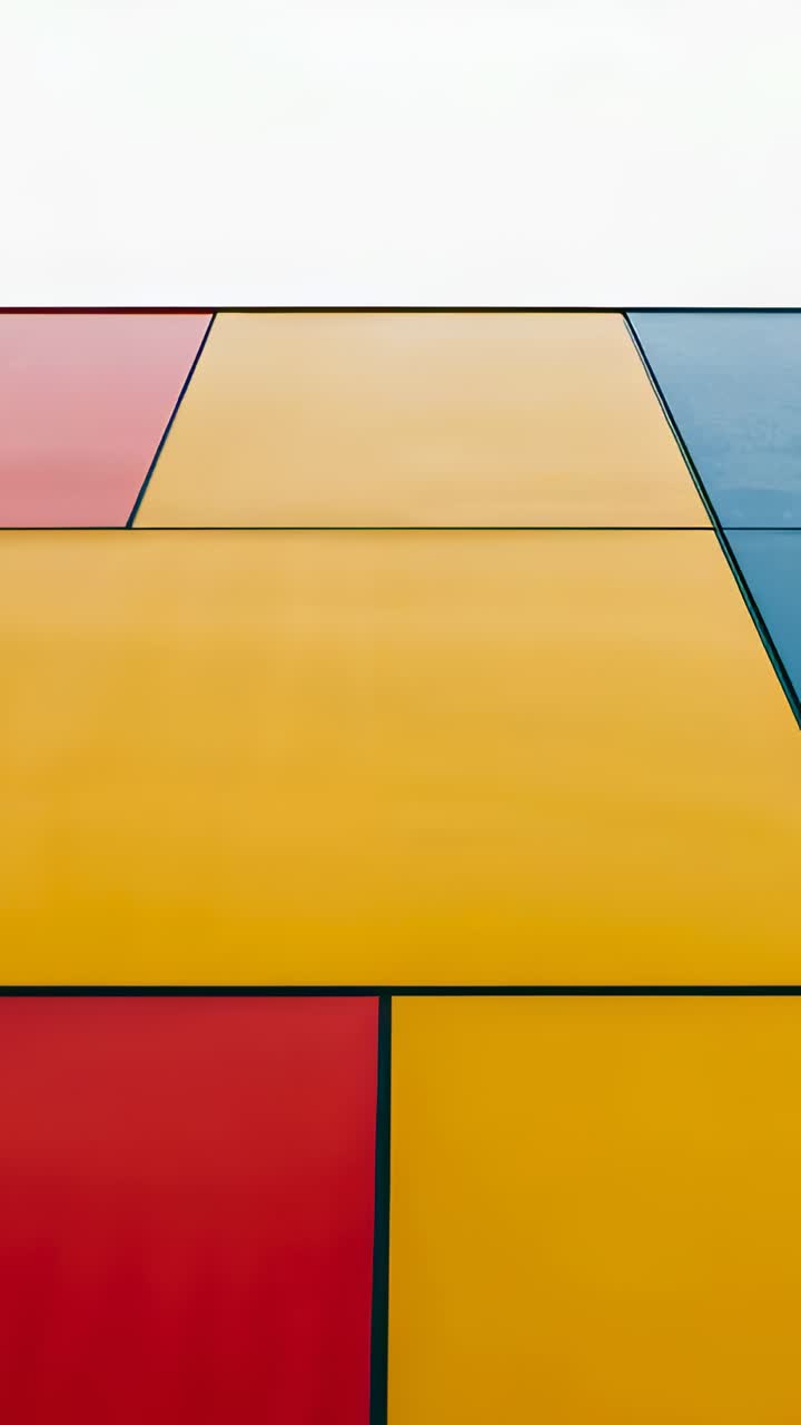 Vertical video: Walking figure on facade causing reflection to slide down yellow panel in hood