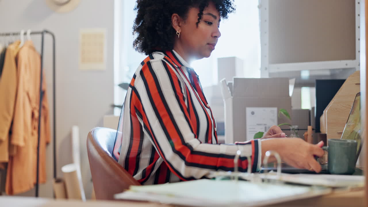 Startup, office and woman with coffee