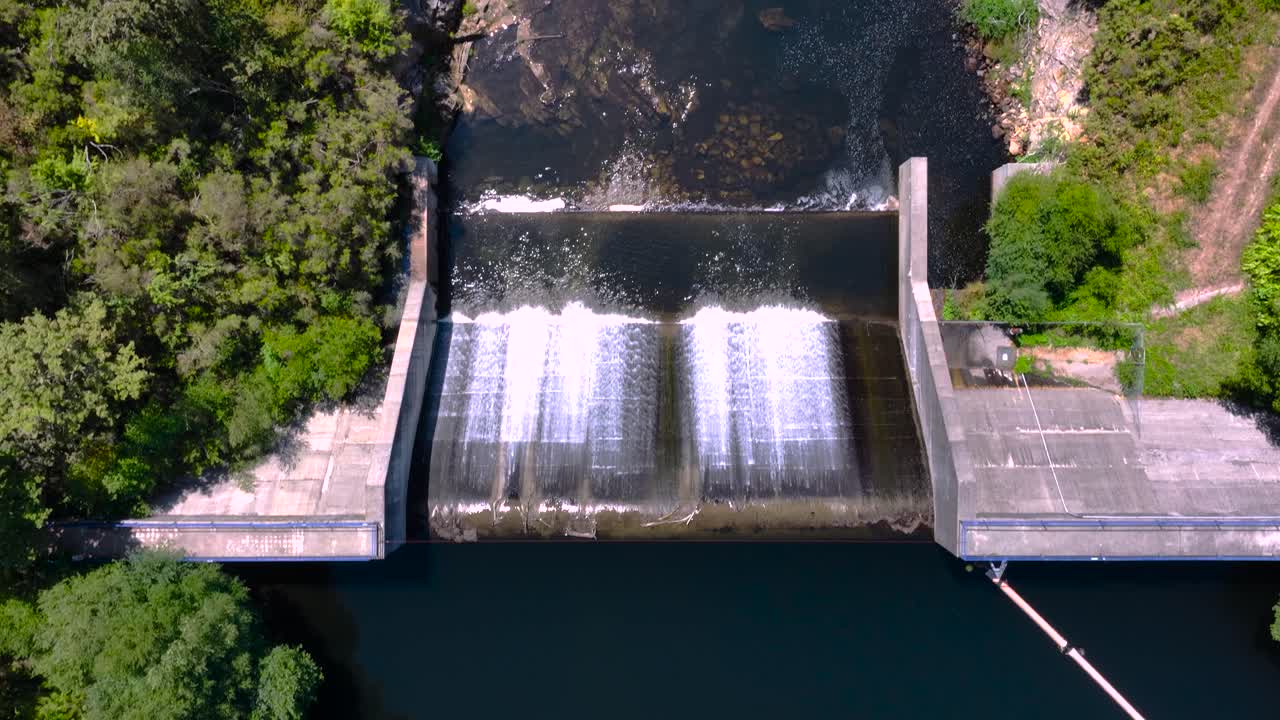 Aerial view of a dam on a river