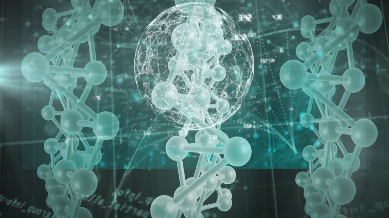 DNA molecules and binary coding, scientific data processing animation
