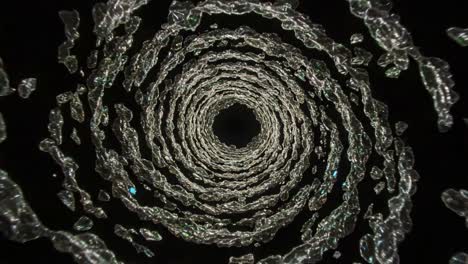 mesmerizing swirling water droplets in a hypnotic tunnel creating stunning patterns against a dark background, captivating visual flow of nature's beauty