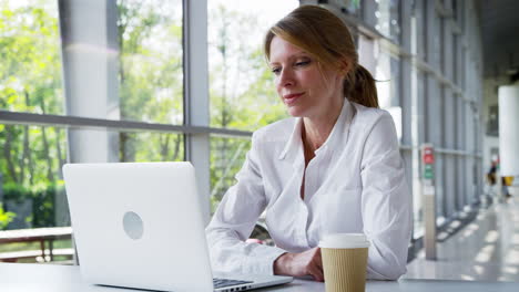 portrait of businesswoman working on laptop in modern office