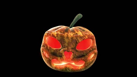el monstruo de la calabaza enojado aislado en fondo negro con la sección del canal alfa, al final. animación gráfica en bucle 3d.