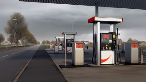 empty gas station with 'no fuel' signs