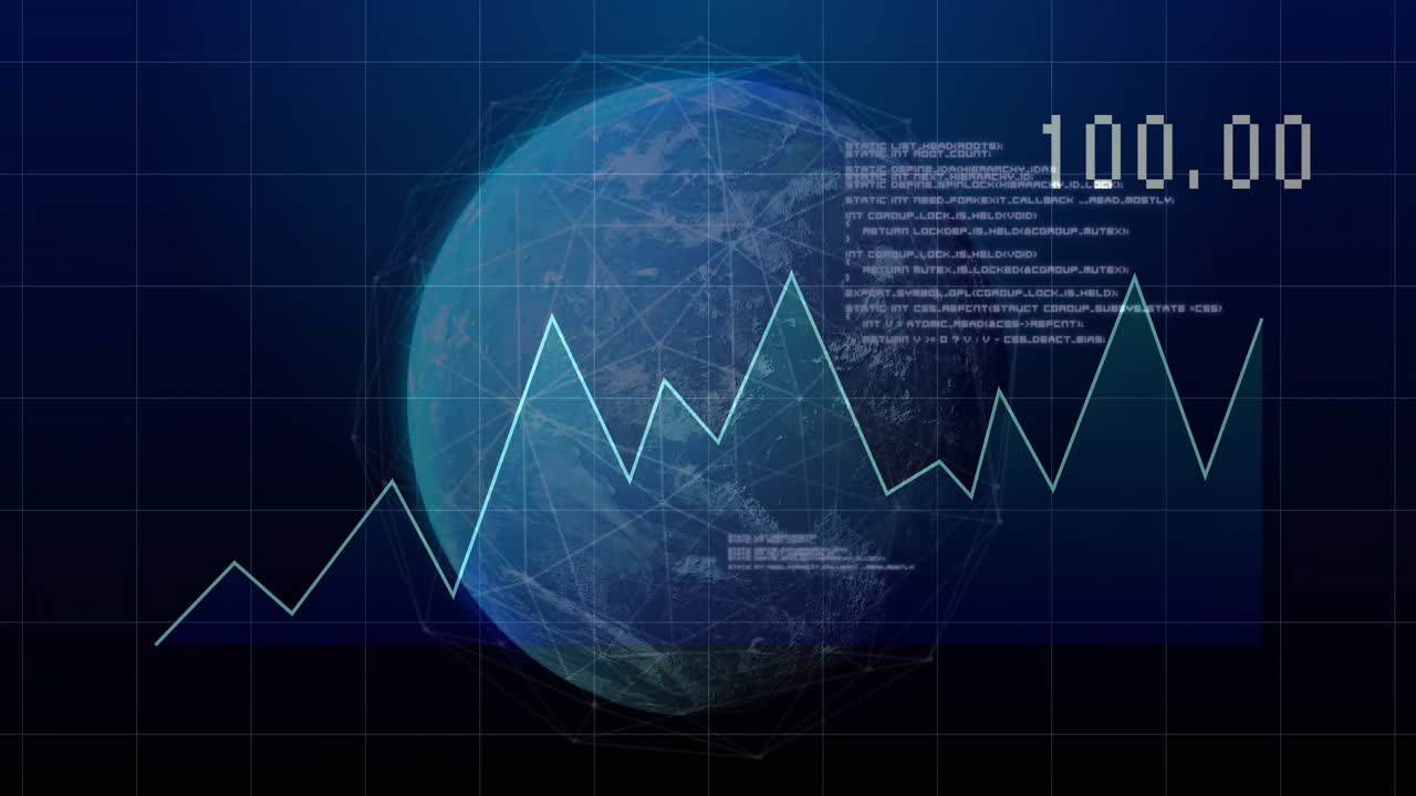 animación del procesamiento de datos sobre diagrama y globo