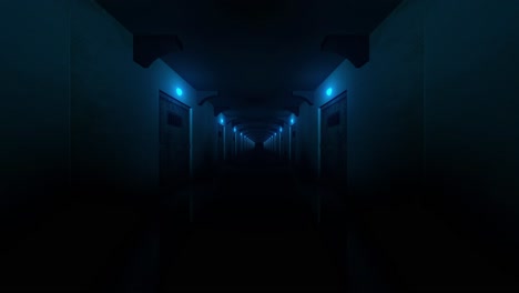 dark and empty hallway with blue lights