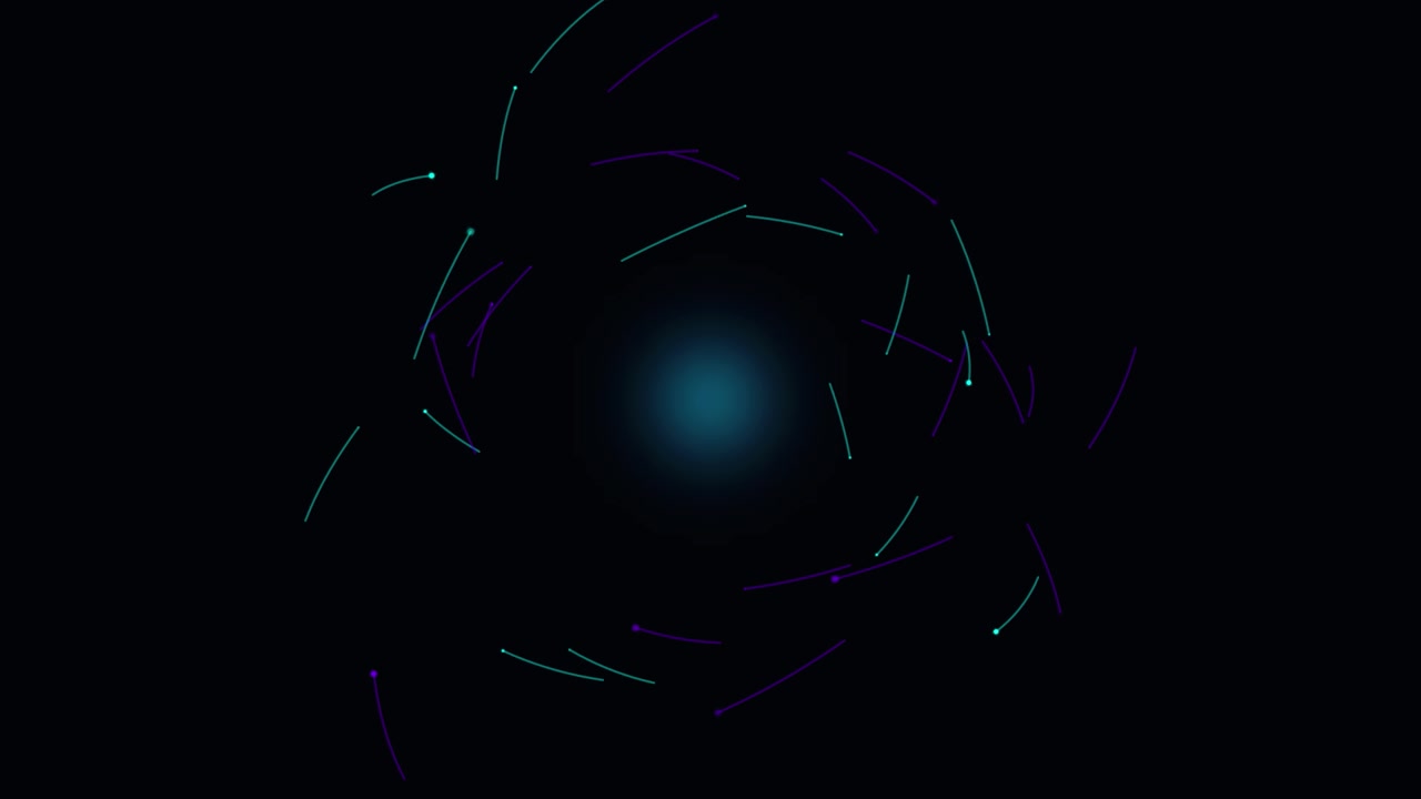 Abstract Motion Graphics of Glowing Particles Orbiting a Central Light