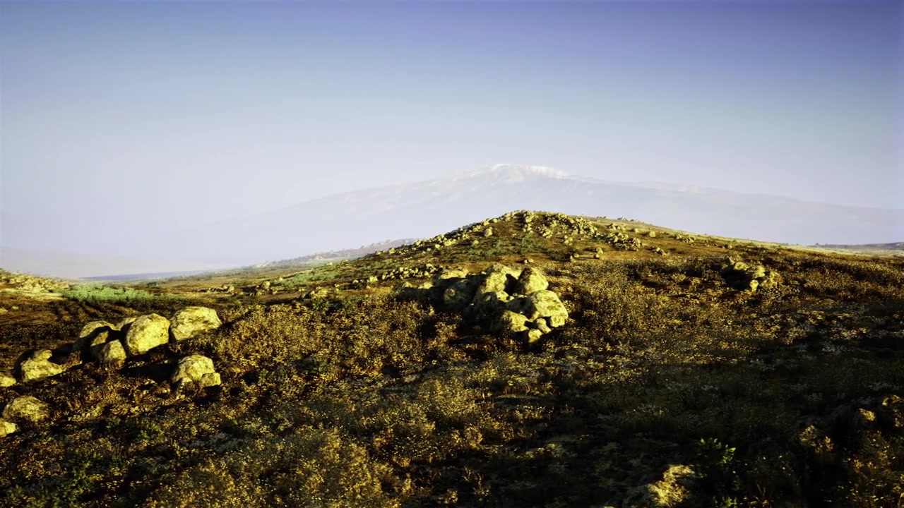 Scena serena di rilevamento geologico con massi e cime distanti