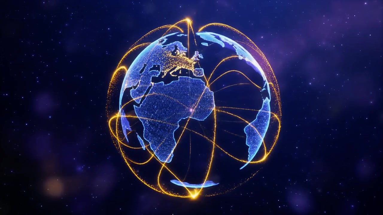 Digital Globe with Glowing Network Connections and Data Flow