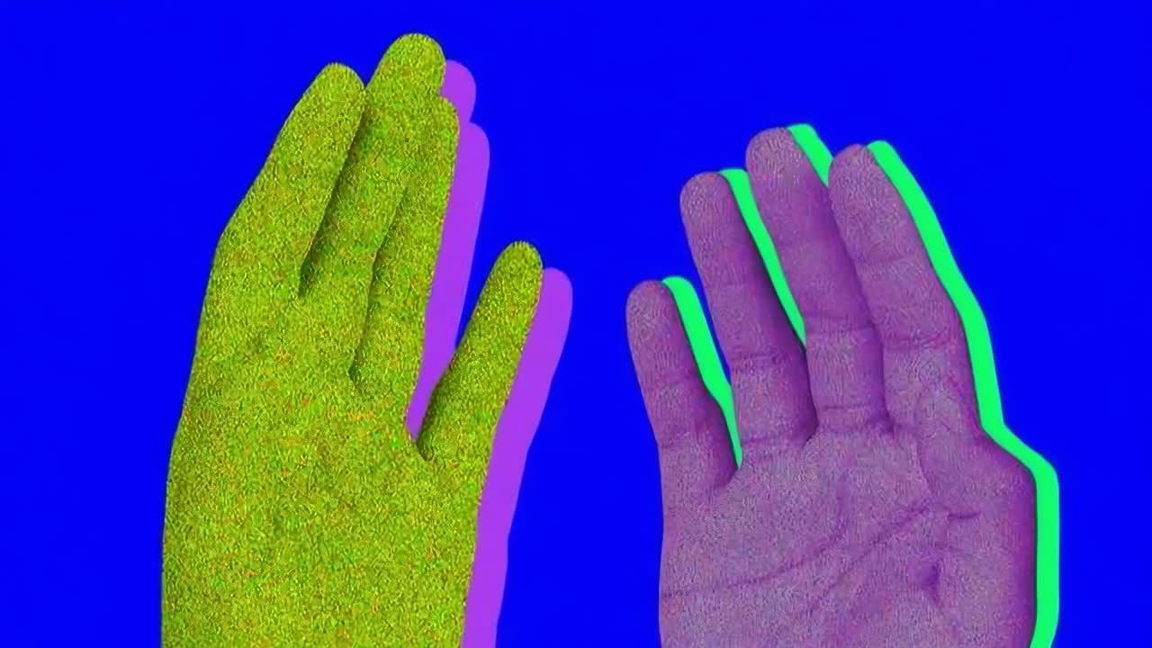 Colorful abstract hands art animated overlay, transparent 4K video, alpha channel, ProRes 4444