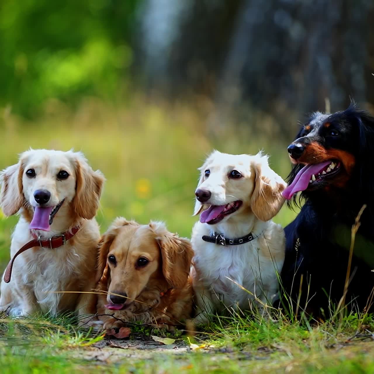Cachorros sentados no parque