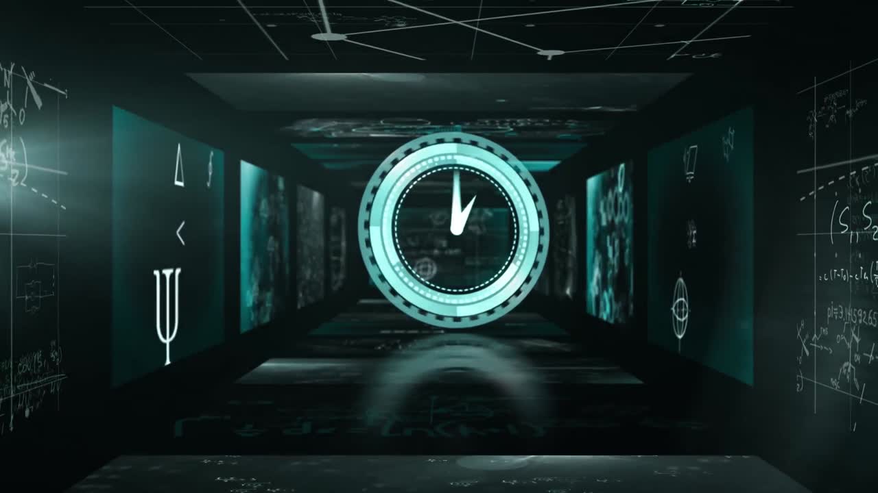 animación del reloj moviéndose rápidamente sobre los servidores de la computadora