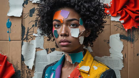 vibrant mixed media portrait with abstract elements