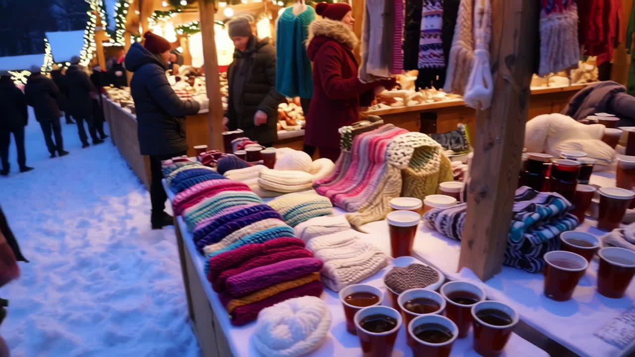 Christmas Market with Cozy Stalls and Warm Drinks