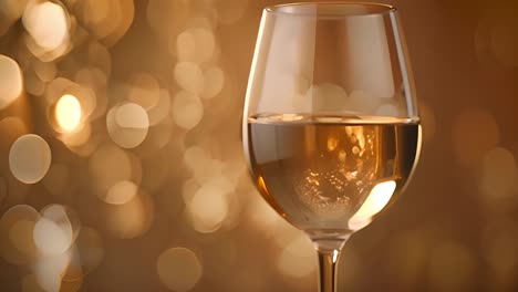 elegant glass of white wine with golden bokeh background