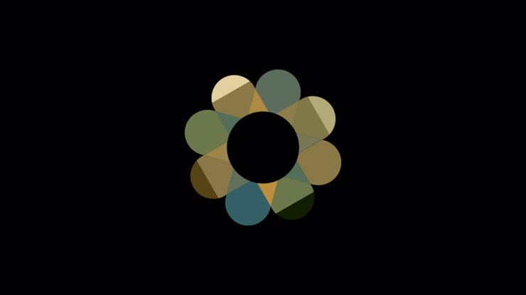 Animazione floreale di un fiore rotante con colori vintage anni '70 per idee di logo circolare.