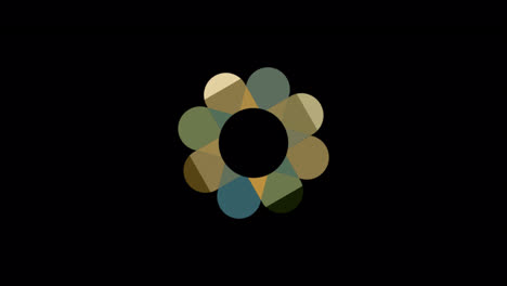animación floral animada de una flor giratoria con colores antiguos de los años 70 para ideas de logotipos circulares