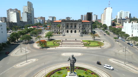 main facade of maputo city hall from independence square in mozambique. - aerial shot