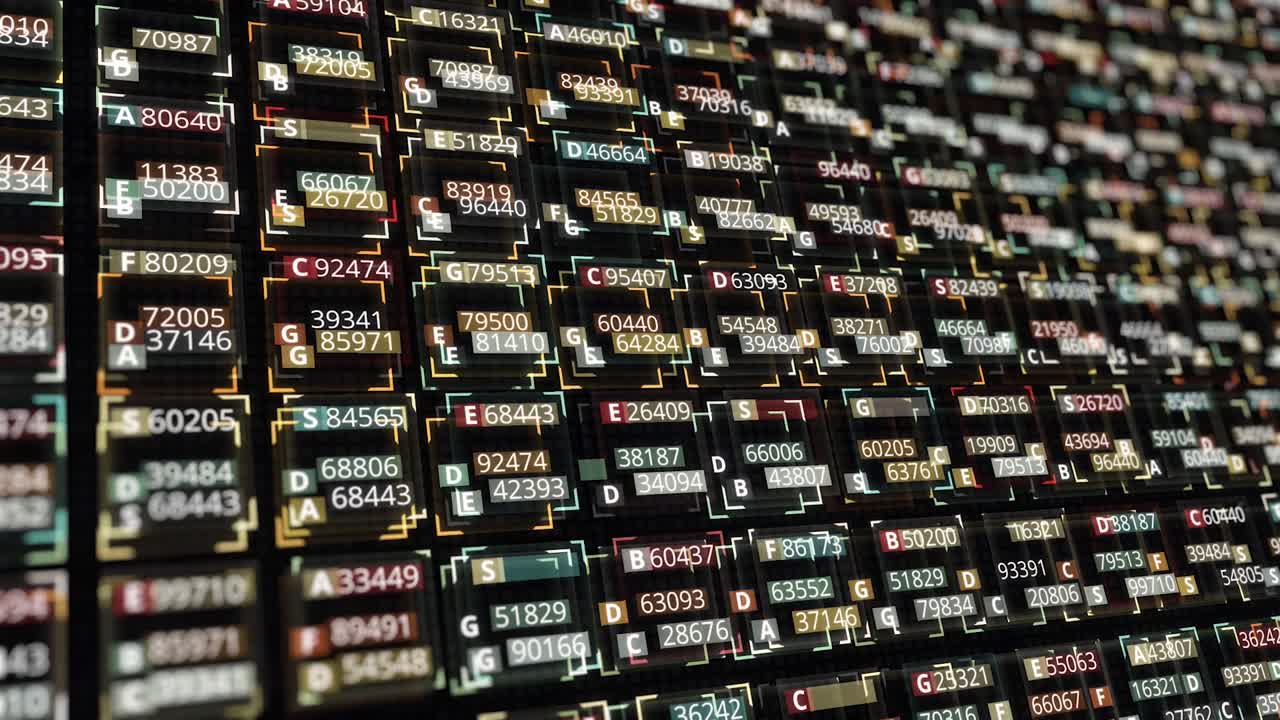 цифровой экран с обновлением статистики, количества продаж, процента, роста и снижения, беспрепятственного цикла. анимация. абстрактный финансовый фон, экономический отчет и прогноз