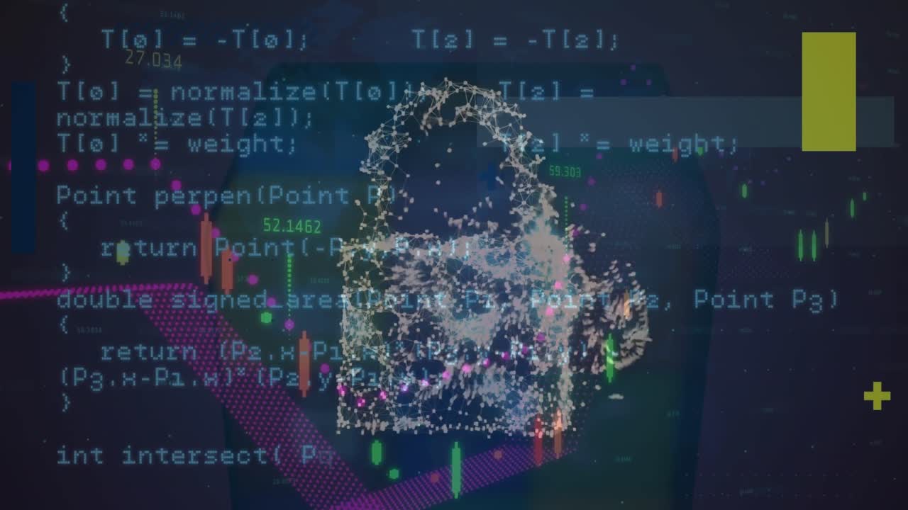 어두운 배경 위의 데이터 처리 및 보안  ⁇ 락의 애니메이션