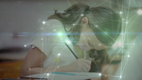 animation of network of connections over schoolgirl writing