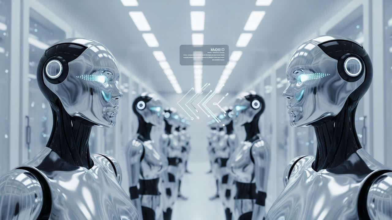 Futuristic Robots in a High-Tech Laboratory: A Glimpse into the Future of Artificial Intelligence and Robotics with Sleek Designs and Advanced Features