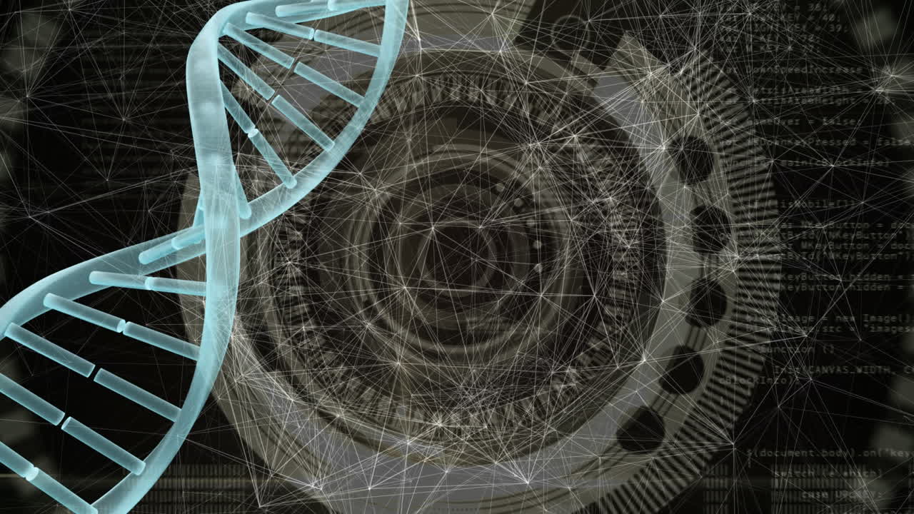 Animation of dna strand, scope scanning with network of connections