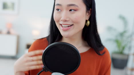 radio, microphone and woman speaker in studio