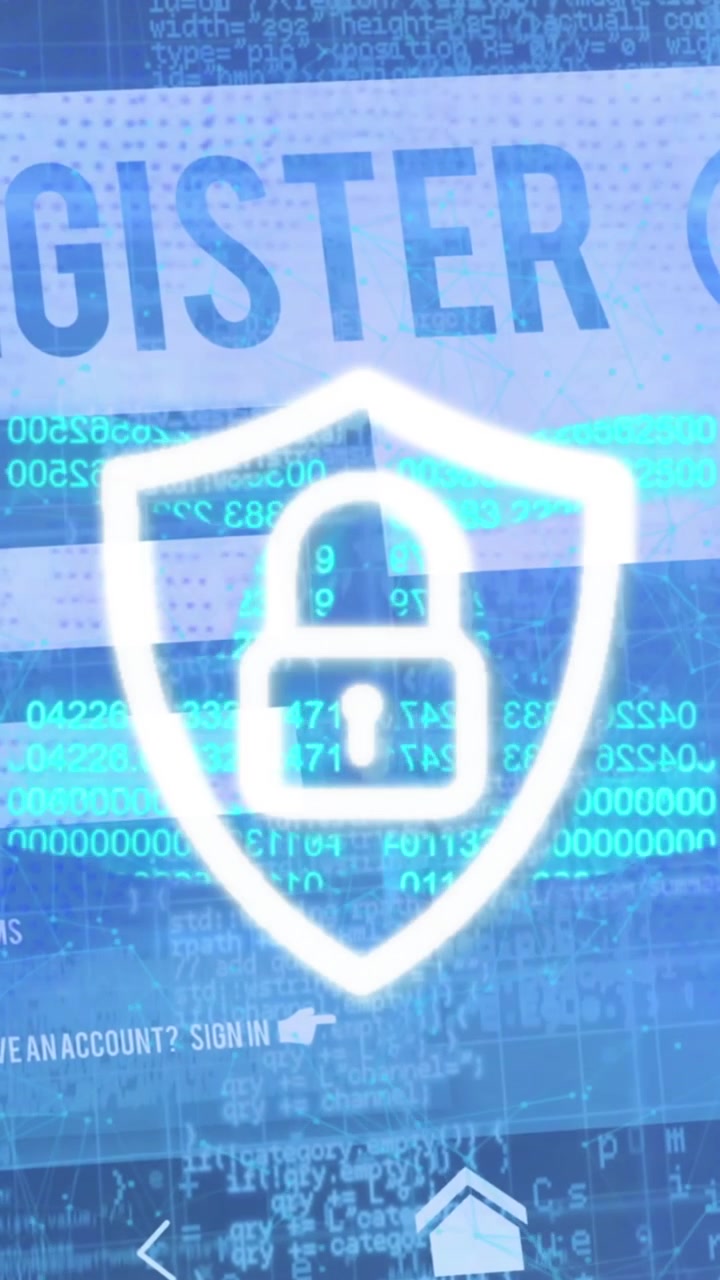 Animation of a padlock in a shield over a registration website