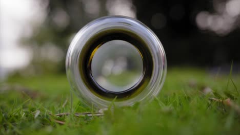 fondo de una botella de vidrio hermoso círculo en la hierba