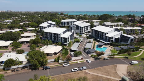 aerial drone shot of apartment buildings in fannie bay in darwin, nothern territory